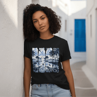 Blue Chinoise Brushstroke garment-dyed cotton t-shirt with relaxed fit and artistic coastal design