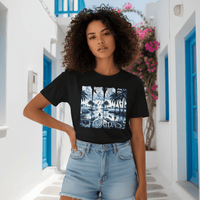 Blue Chinoise Brushstroke garment-dyed cotton t-shirt with relaxed fit and artistic coastal design