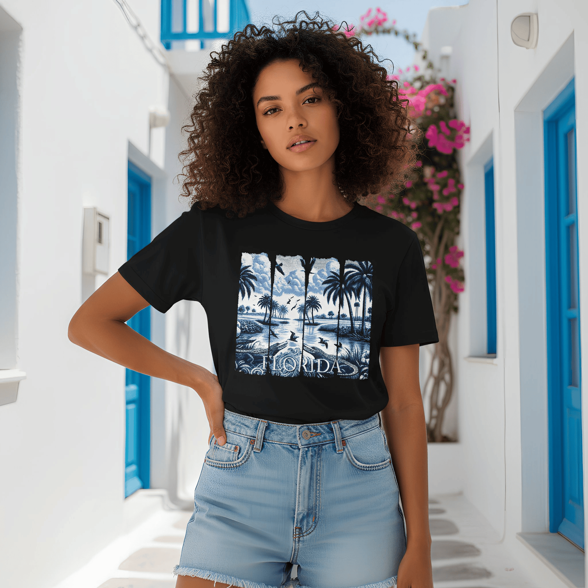 Blue Chinoise Brushstroke garment-dyed cotton t-shirt with relaxed fit and artistic coastal design