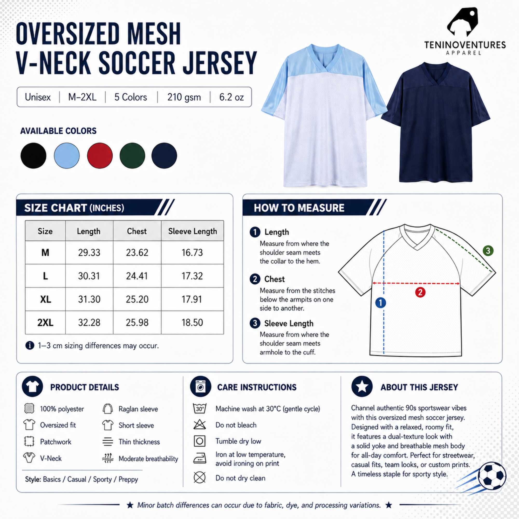 Oversized Mesh V-Neck Soccer Jersey