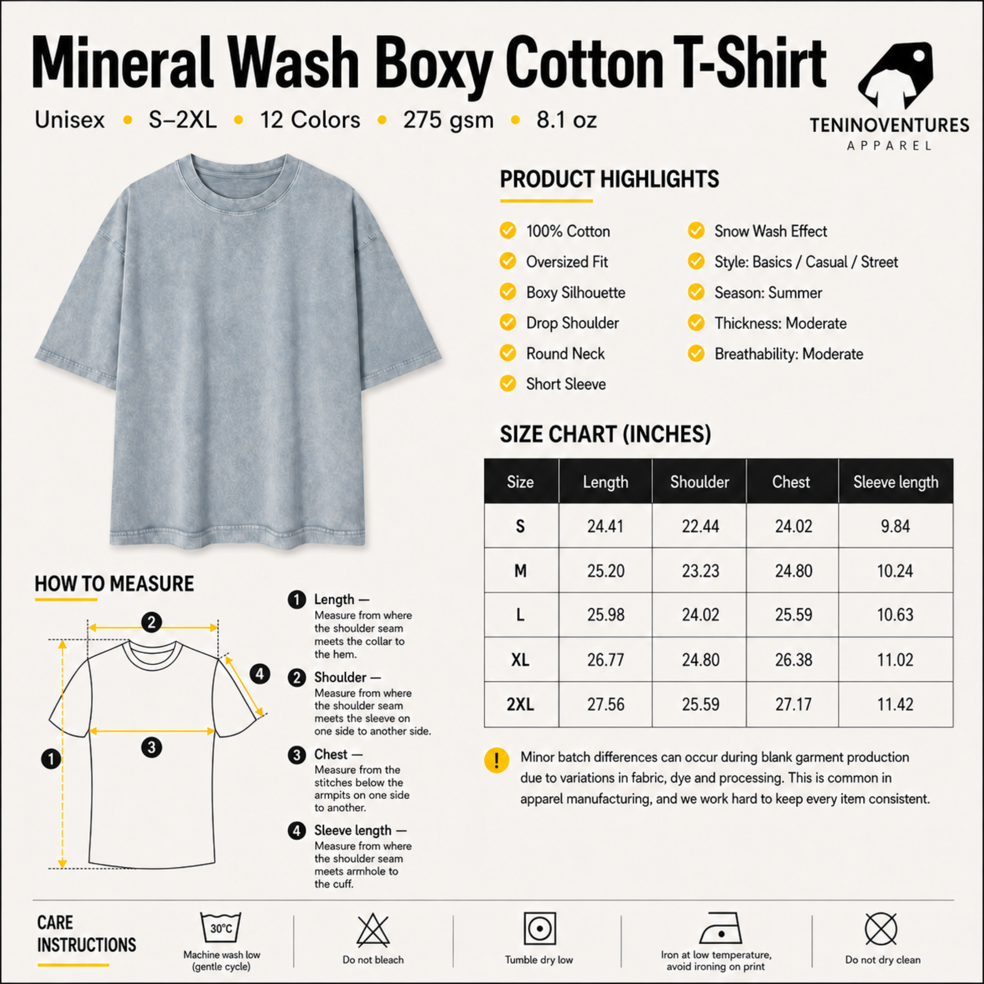 Mineral wash boxy cotton t-shirt with oversized fit and senior year 2027 graphic design