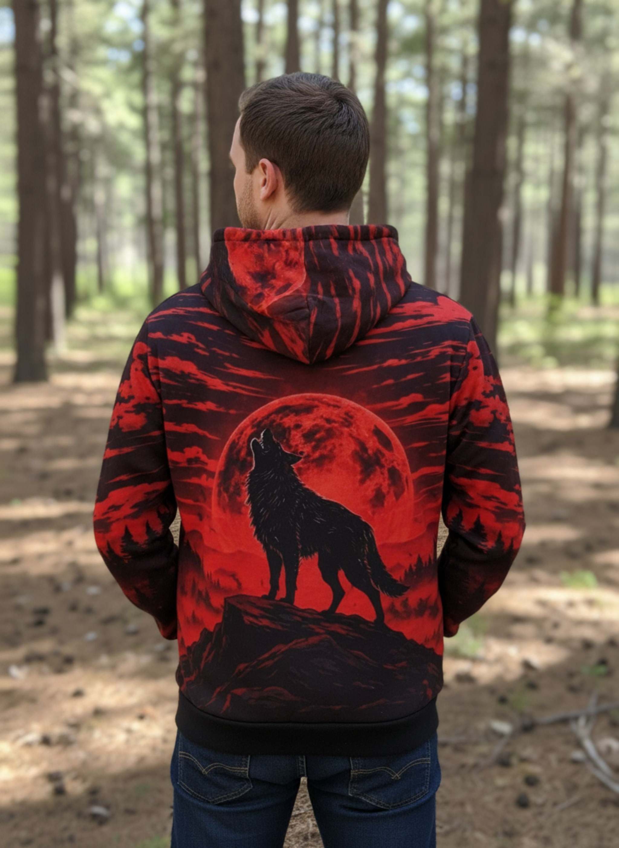 Unisex cotton hoodie with bold all-over wolf print for nature lovers and streetwear style