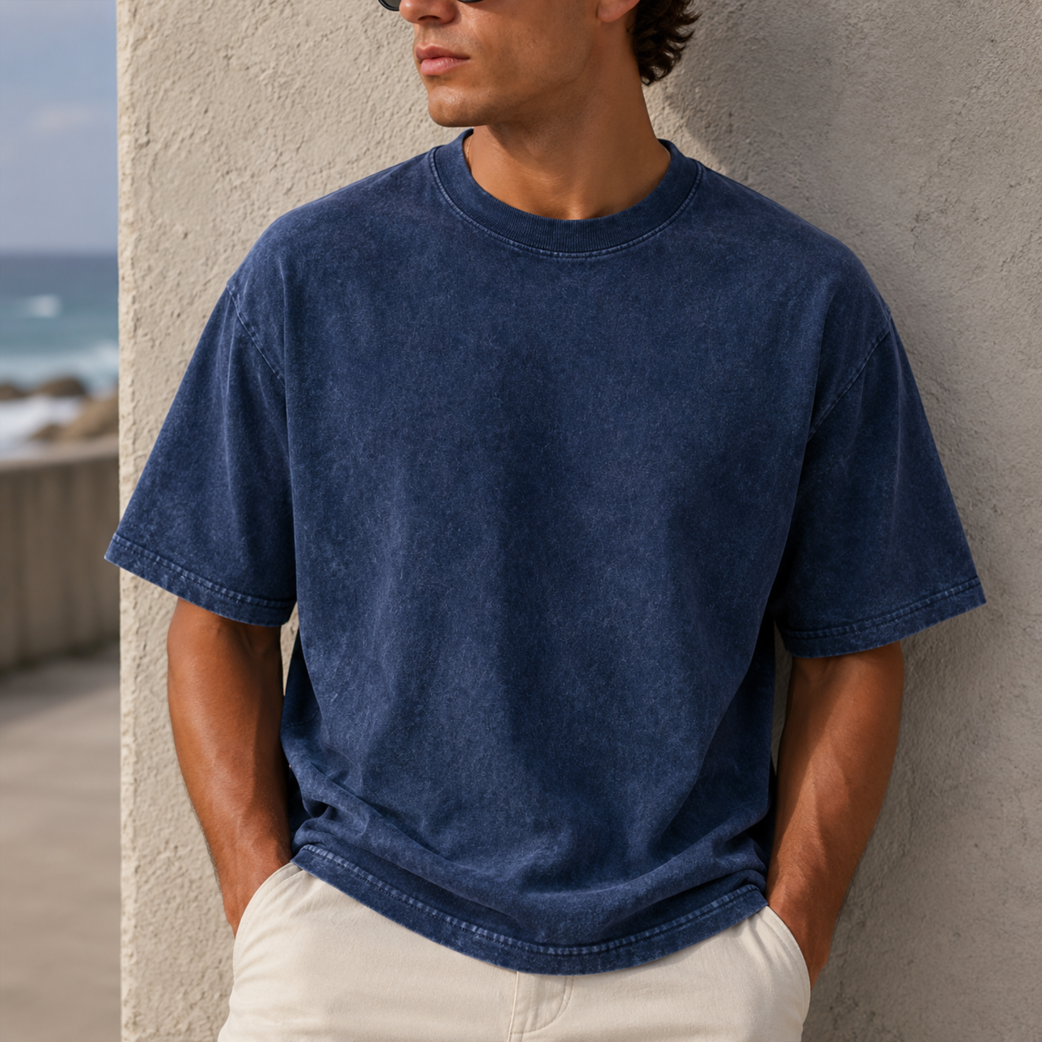 Mineral Wash Boxy Cotton T-Shirt | Oversized Drop Shoulder Crop Tee