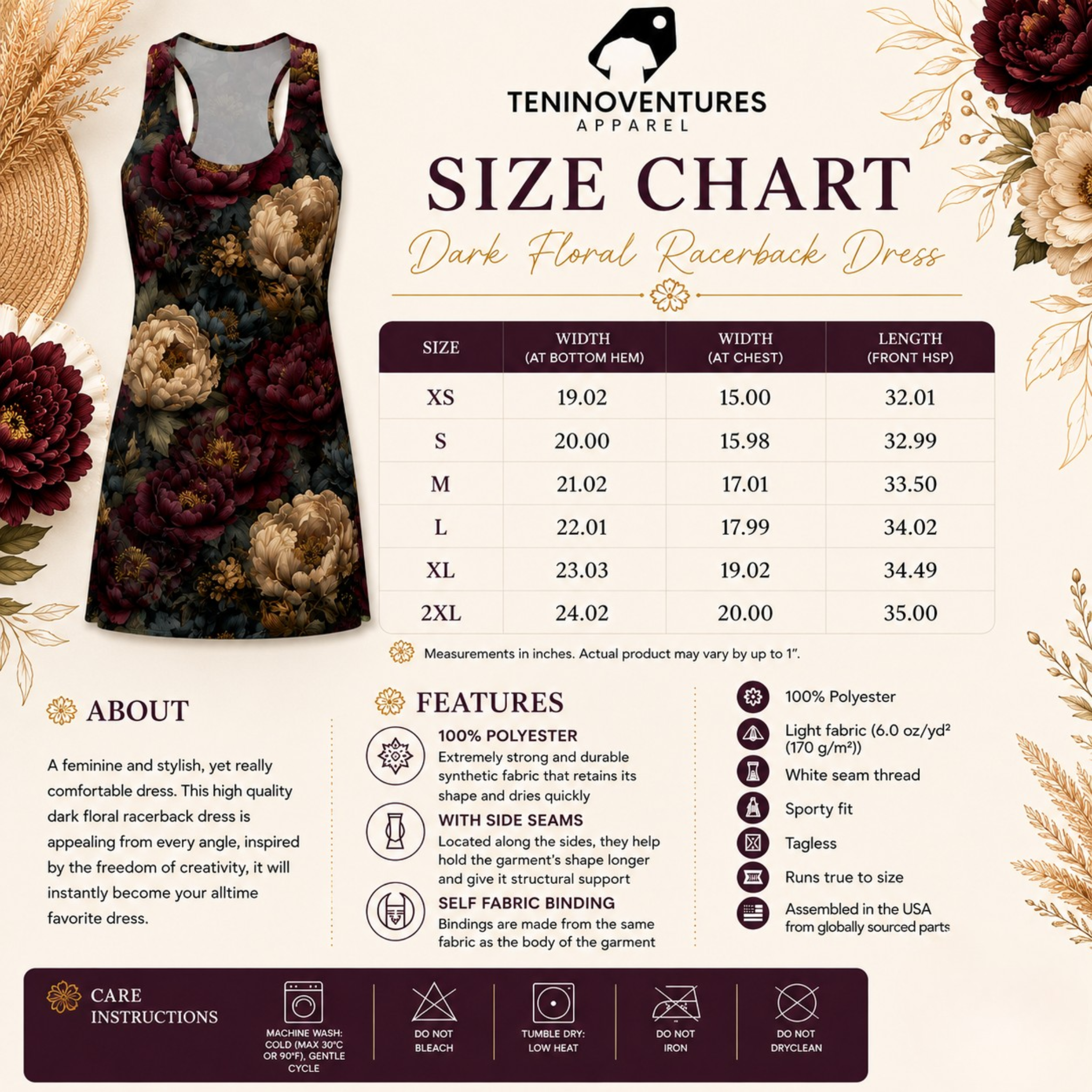 Vintage Dark Floral Racerback Dress | Peony Allover Print
