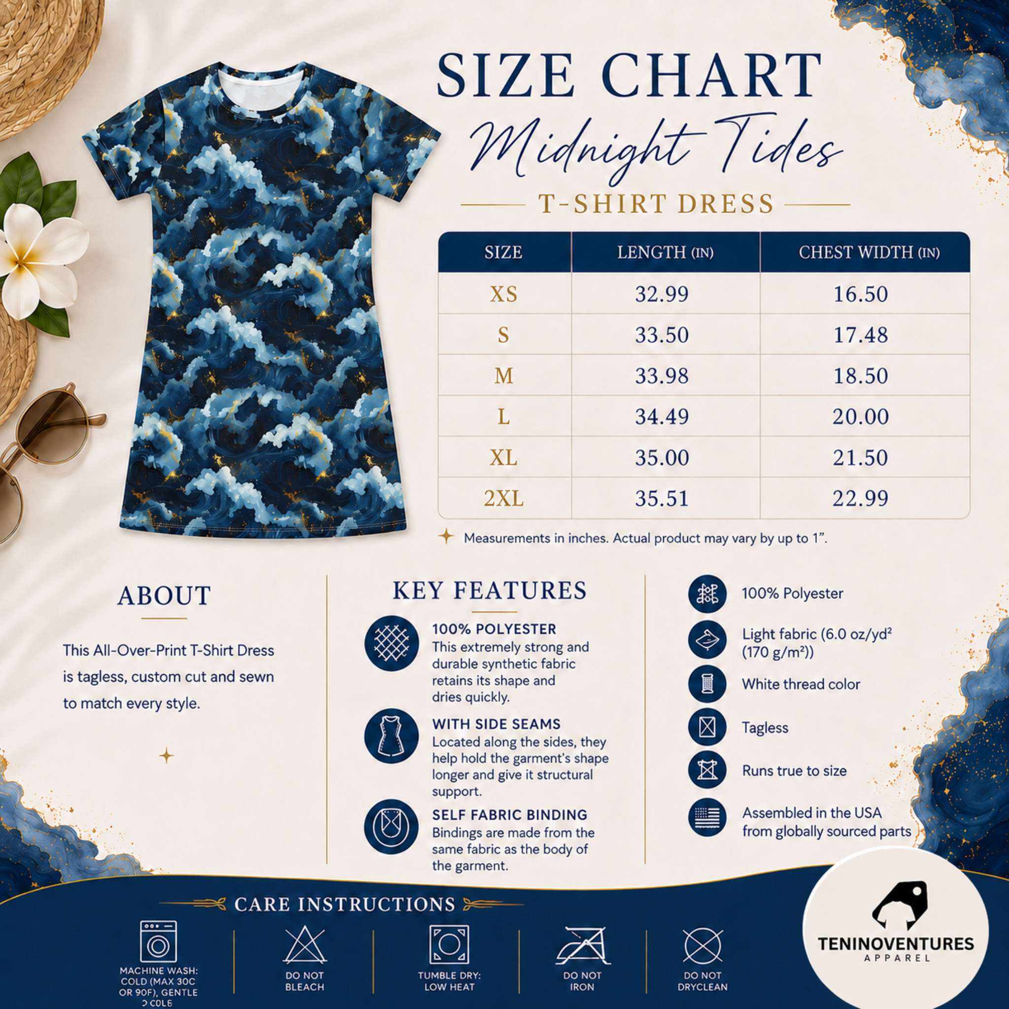 Navy Storm Cloud Pattern T-Shirt Dress | All-Over Print