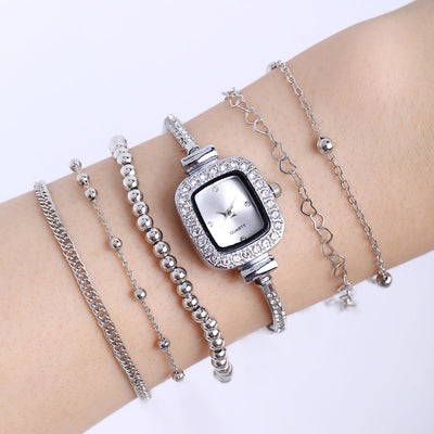  Alloy All-match Square Rhinestone-encrusted Chain Bracelet Watch