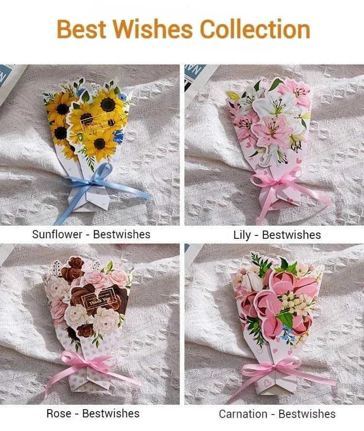 Creative carnation thanks flowers 3D foldable bouquet greeting card for Mother's Day and birthdays