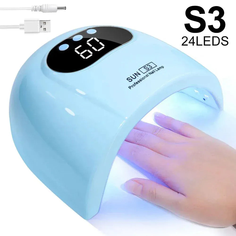 UV LED Nail Lamp S3 with 24 LEDs fast curing gel nail polish dryer and LCD timer display in blue color