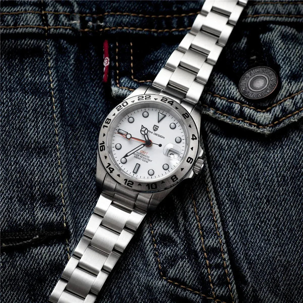 PAGANI DESIGN 2026 DG5833 men's stainless steel GMT automatic mechanical watch with sapphire crystal and 10 bar water resistance