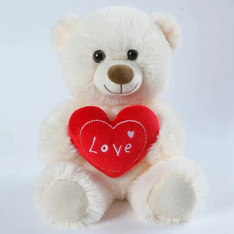25CM cute heart print bear plush toy with red hearts, perfect Valentine's gift from Teninoventures