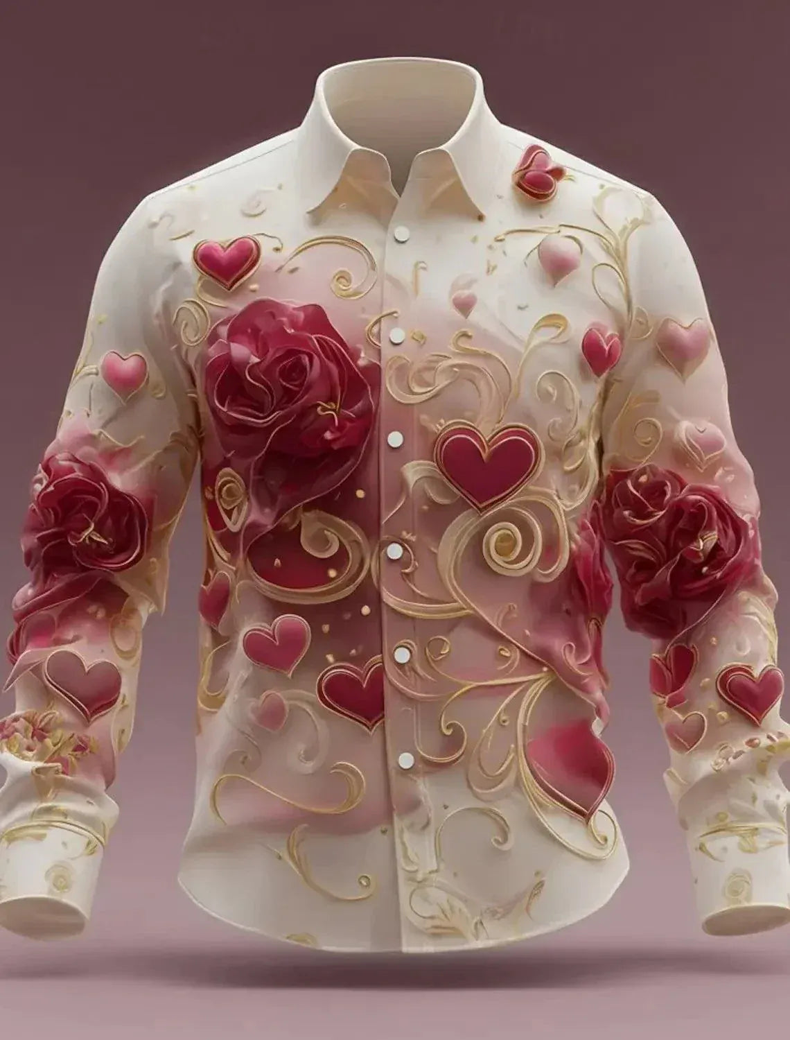 Men's Valentine Day Men Shirt with modern floral print and button-up design for casual and romantic occasions