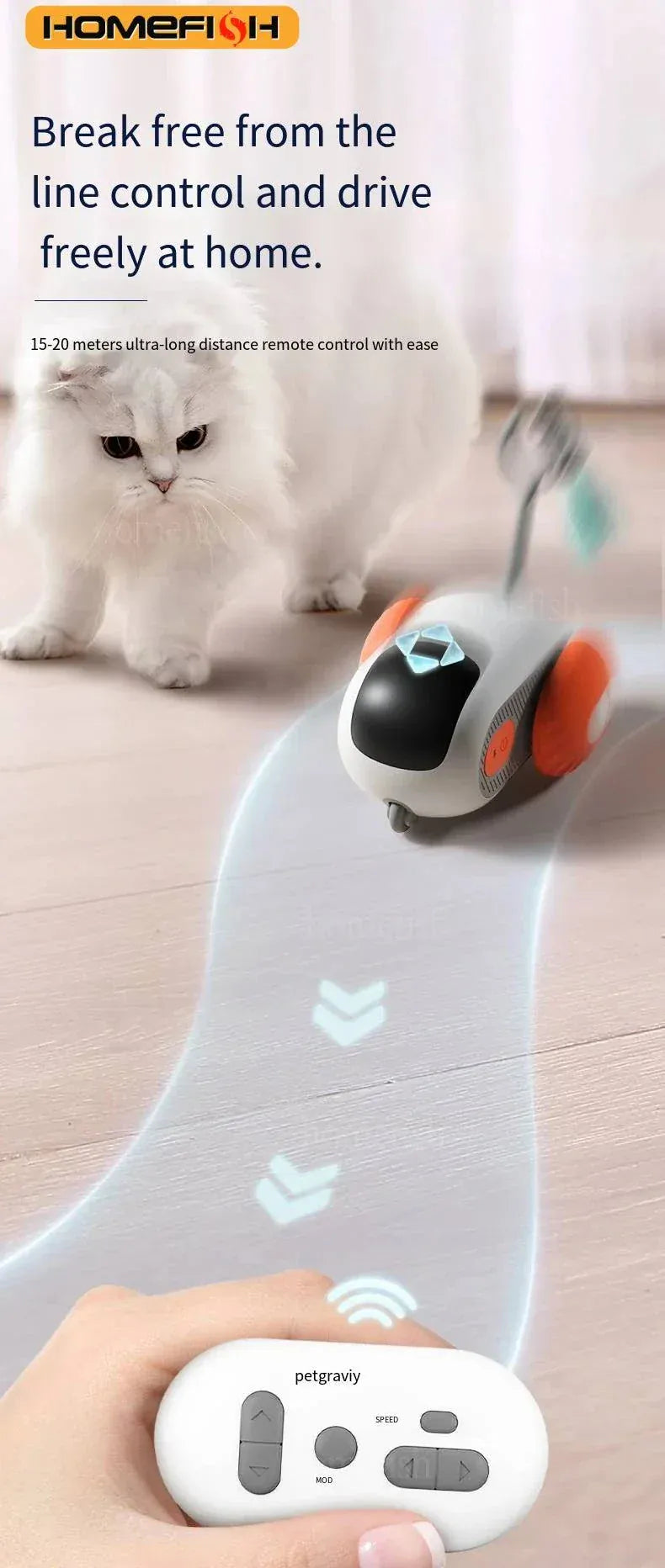 Smart Cat Car -  Interactive Remote Controlled Toy for Cats & Dogs.