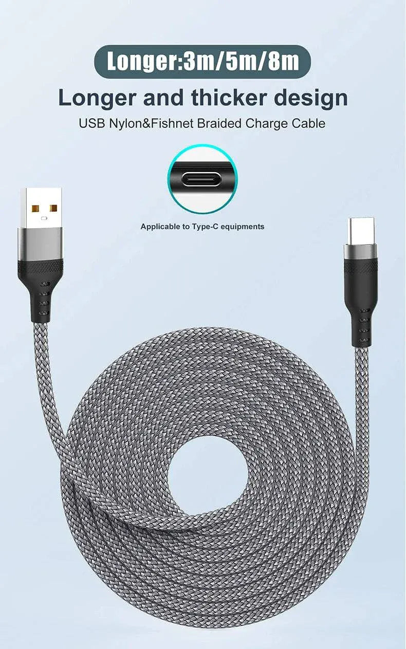 USB Type-C Fast Charging Cable  -  3M, 5M & 8M Data & Power Cables.