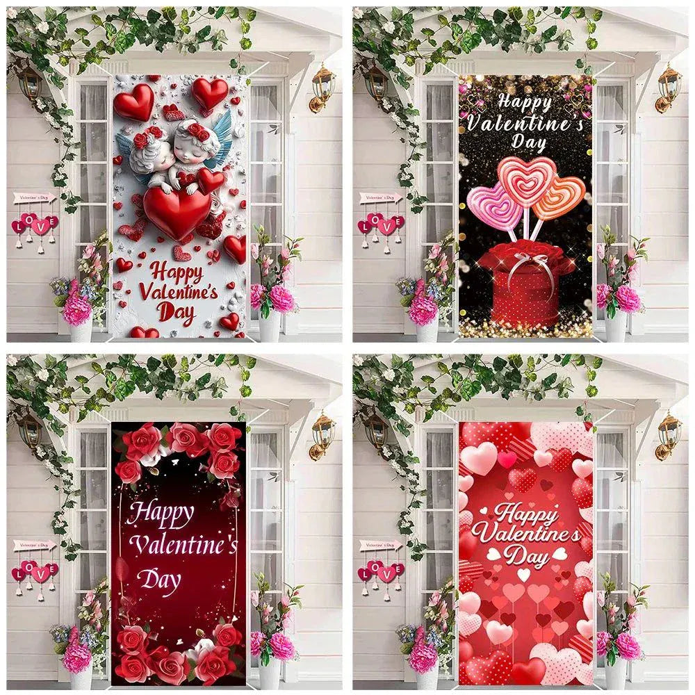 Valentine Day Door Cover with vibrant red roses and love-themed design for romantic occasions
