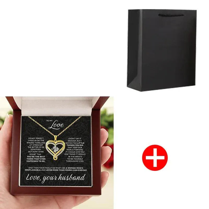 Heart shaped Necklace -  Double Layered Heart Pendant Gift for Her.