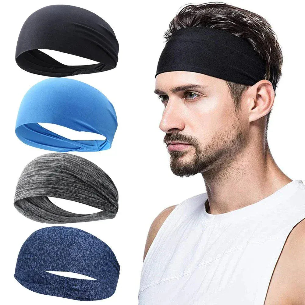 Black elastic sports headband for running yoga and fitness with sweat absorption and anti-slip design