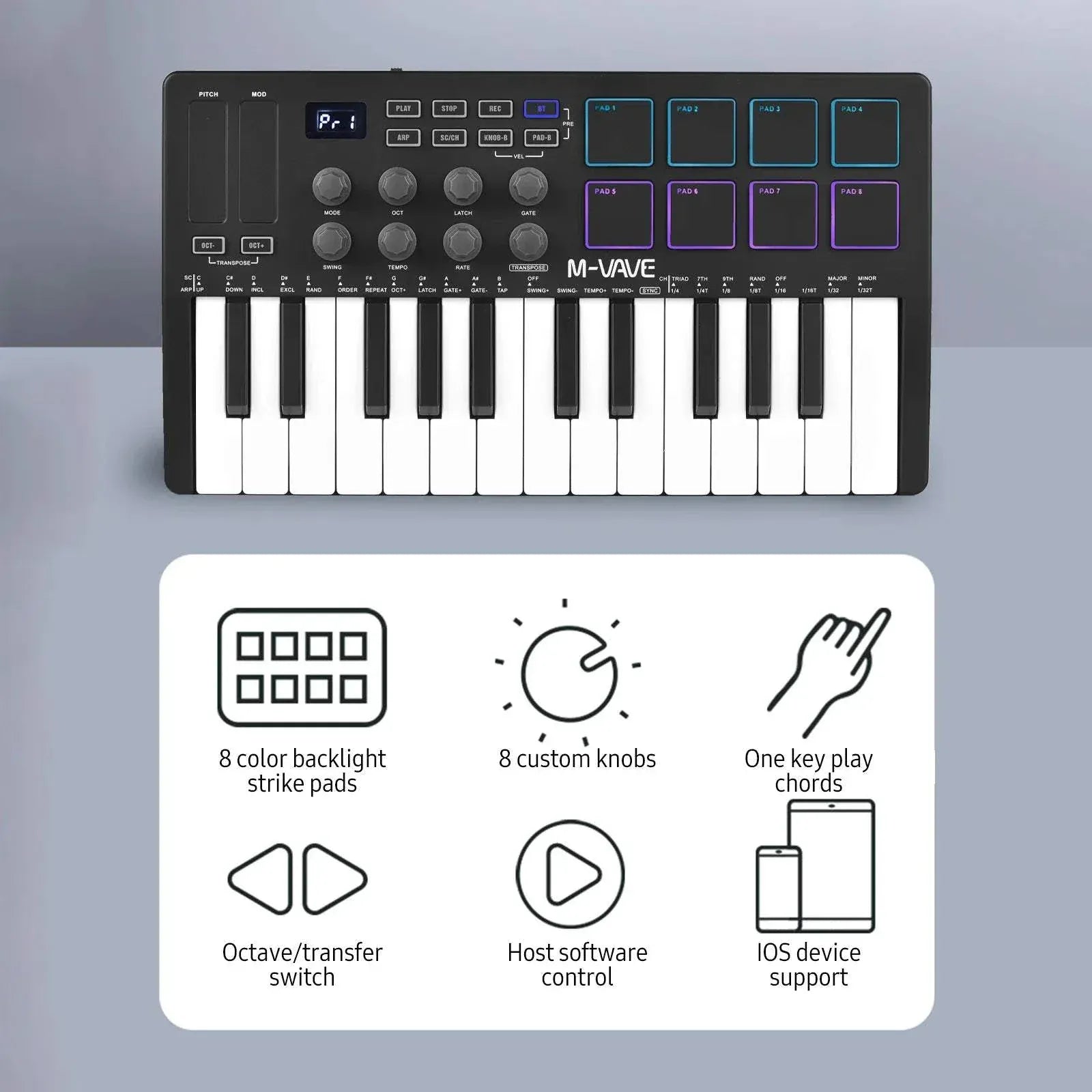M-VAVE 25-Key MIDI Control -Portable USB MIDI Controller with RGB Pads