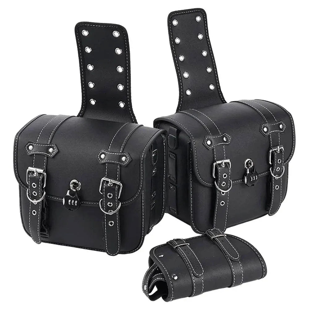 Large black Motorcycle SaddleBag mounted on a Harley motorcycle for durable side storage
