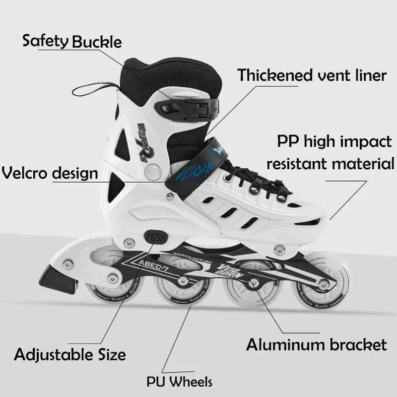 Adjustable inline skates for kids and adults with light-up PU wheels and aluminum alloy frame