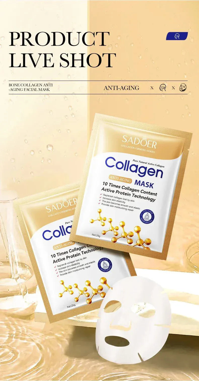 10-piece anti-wrinkle collagen face mask set for hydrating and firming skin