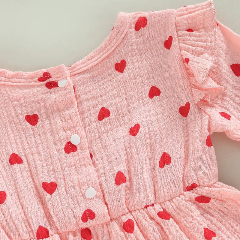 Romper Dress for Baby Girls - Valentine's Day Long Sleeve Jumpsuit.