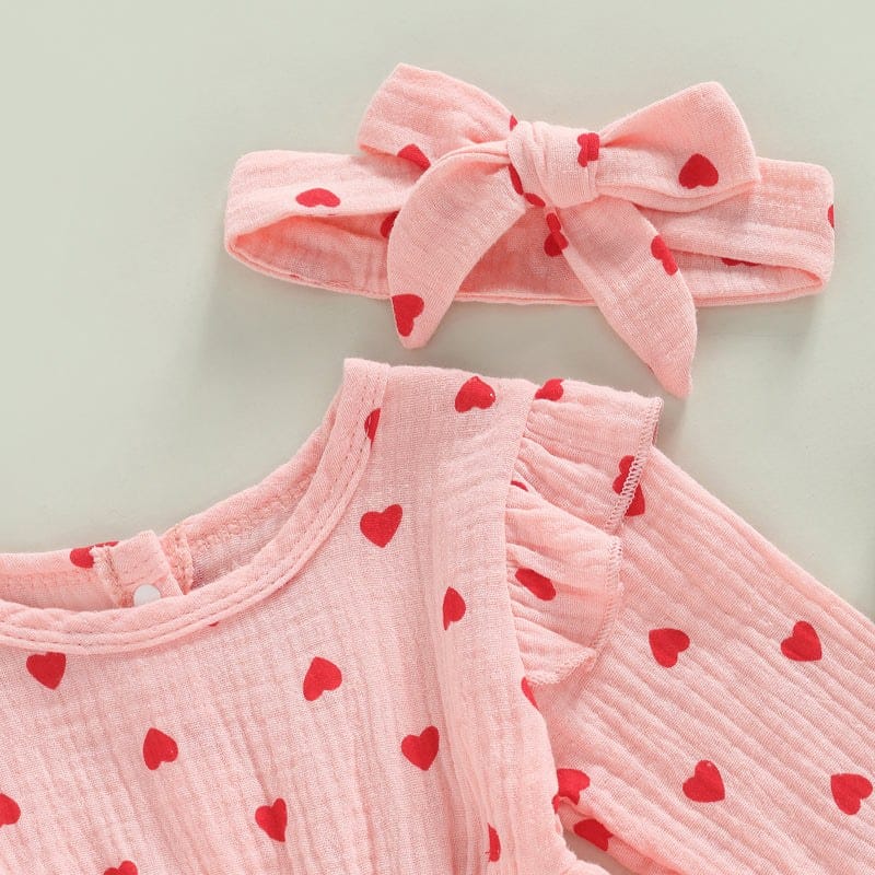 Romper Dress for Baby Girls - Valentine's Day Long Sleeve Jumpsuit.