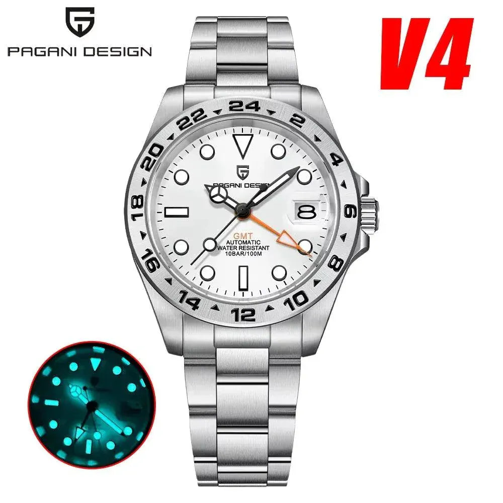 PAGANI DESIGN 2026 DG5833 men's GMT automatic mechanical stainless steel watch with 10Bar water resistance and sapphire crystal dial