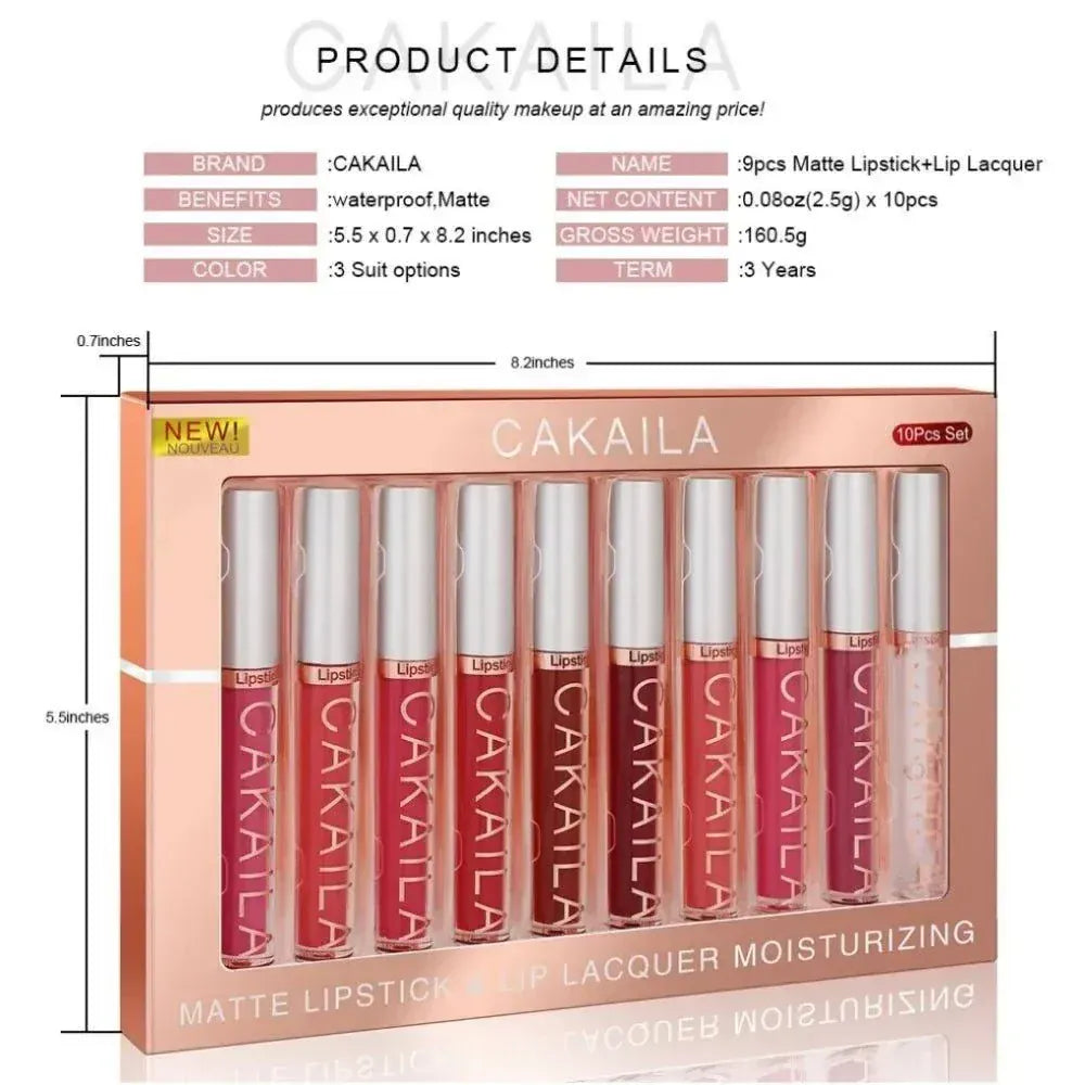 10-piece nude lip gloss set with matte finish and velvet texture