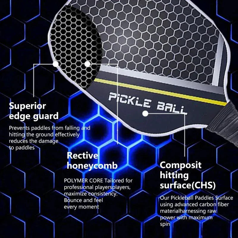 Pickleball Paddles Set of 2, Carbon Fiber Surface (CHS), Polypropylene Honeycomb Core, Anti-Slip Sweat-Absorbing Grip, 4 Pickleb