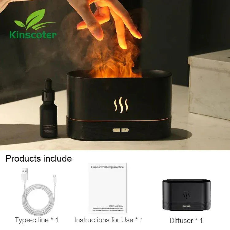 Kinscoter Ultrasonic Aroma Diffuser Air Humidifier with LED flame lamp and essential oil aromatherapy