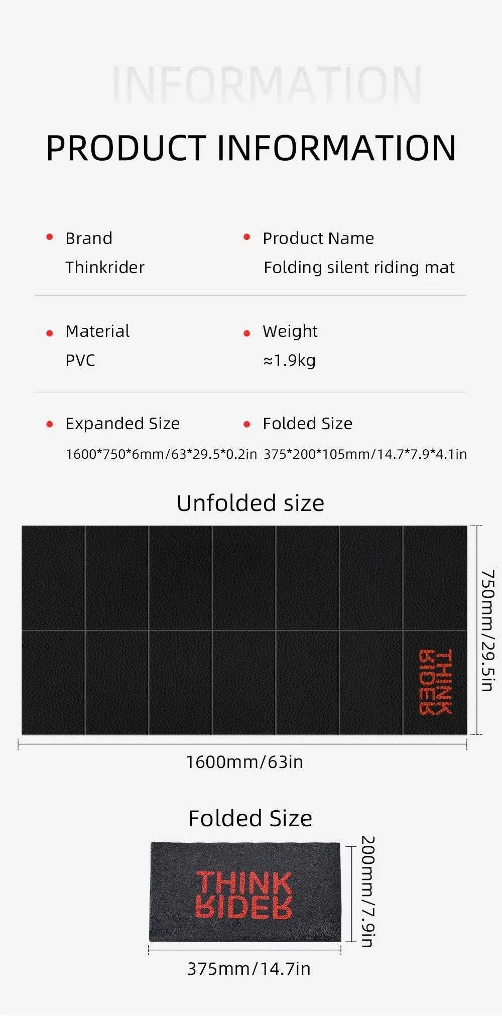 Thinkrider Training Mat - Durable Yoga Mat for Bike Trainer & Exercise