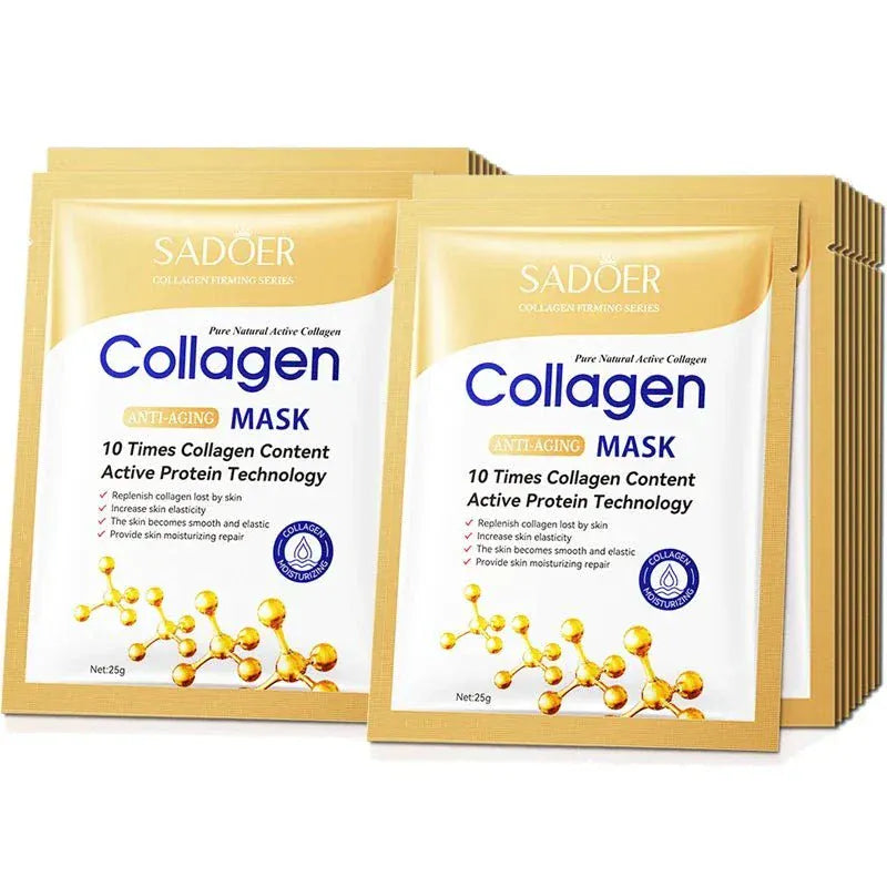 10-piece anti-wrinkle collagen face mask set for hydration and skin revitalization