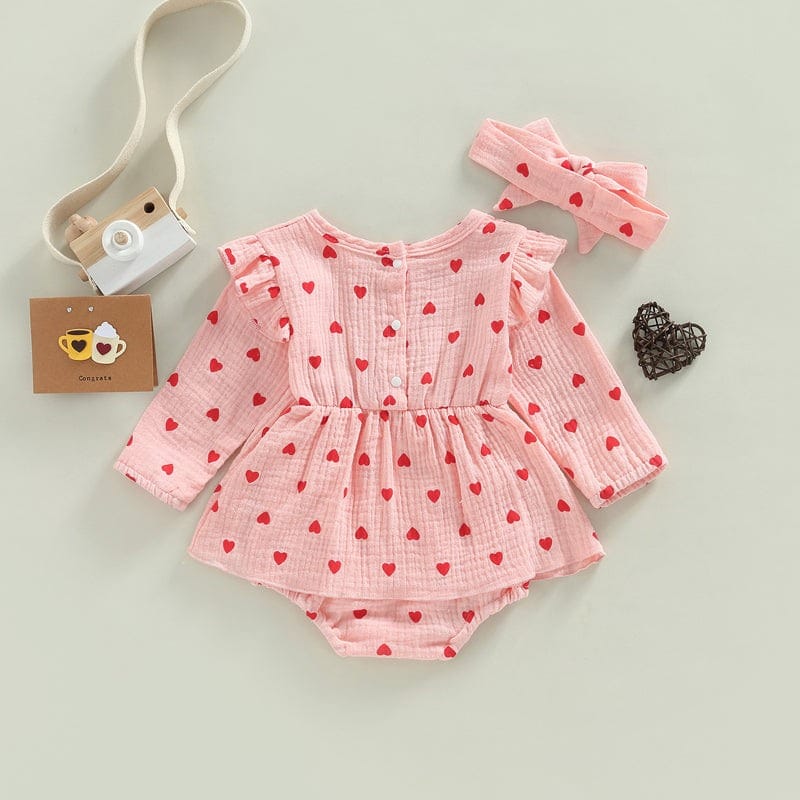 Romper Dress for Baby Girls - Valentine's Day Long Sleeve Jumpsuit.