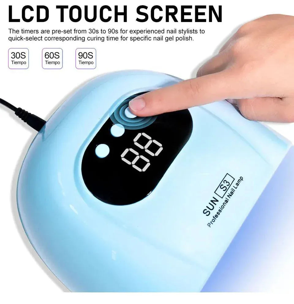 UV LED Nail Lamp with 24 LEDs for fast gel curing and nail drying in white, pink, and blue colors