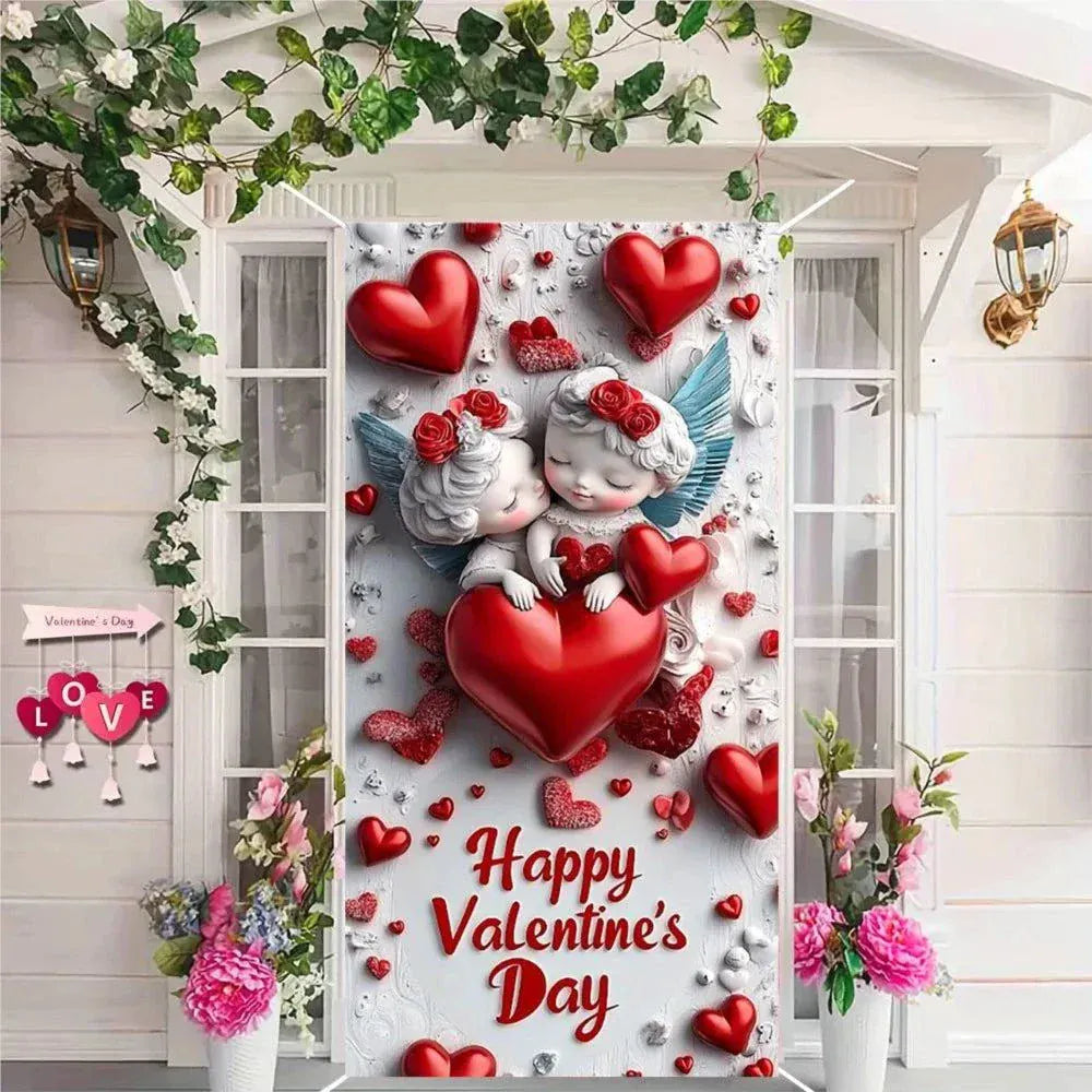 Valentine Day Door Cover with vibrant red roses and love-themed design for romantic occasions
