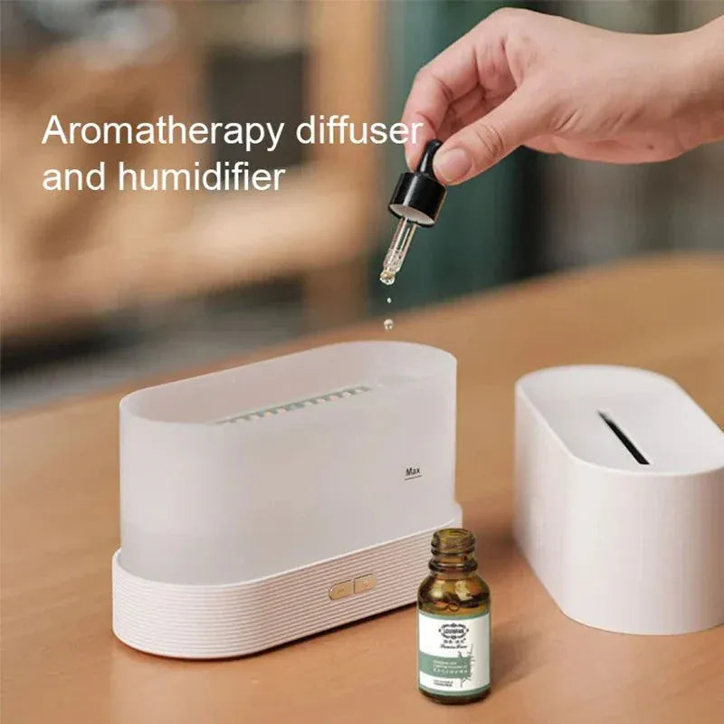 Kinscoter Ultrasonic Aroma Diffuser Air Humidifier with LED flame lamp effect, cool mist technology, and essential oil aroma features