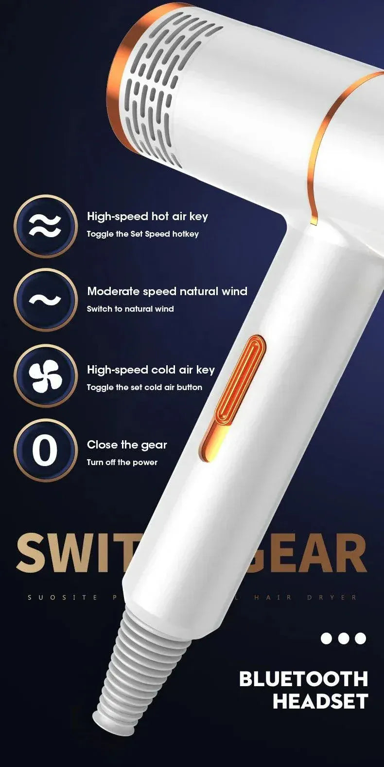 Professional Ionic Hair Dryer with negative ion technology for smooth, frizz-free hair and fast drying.