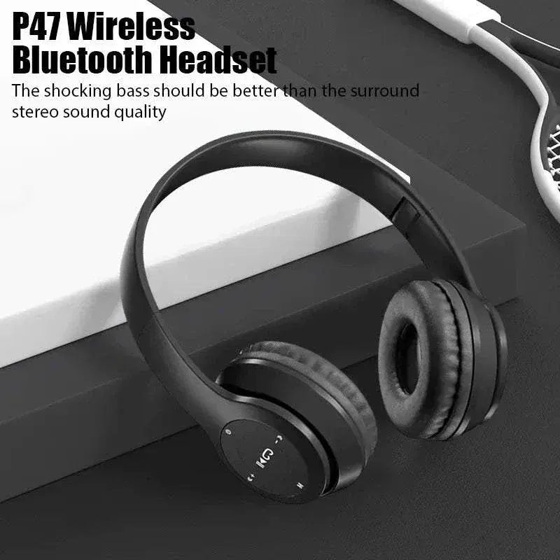 P47 Wireless Bluetooth headphone with mic and stereo sound for sports and gaming, supports PC and smartphones