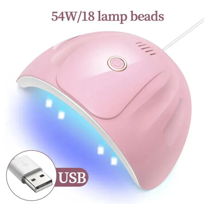 Compact 54W USB UV LED nail gel lamp with automatic sensor for fast gel polish curing