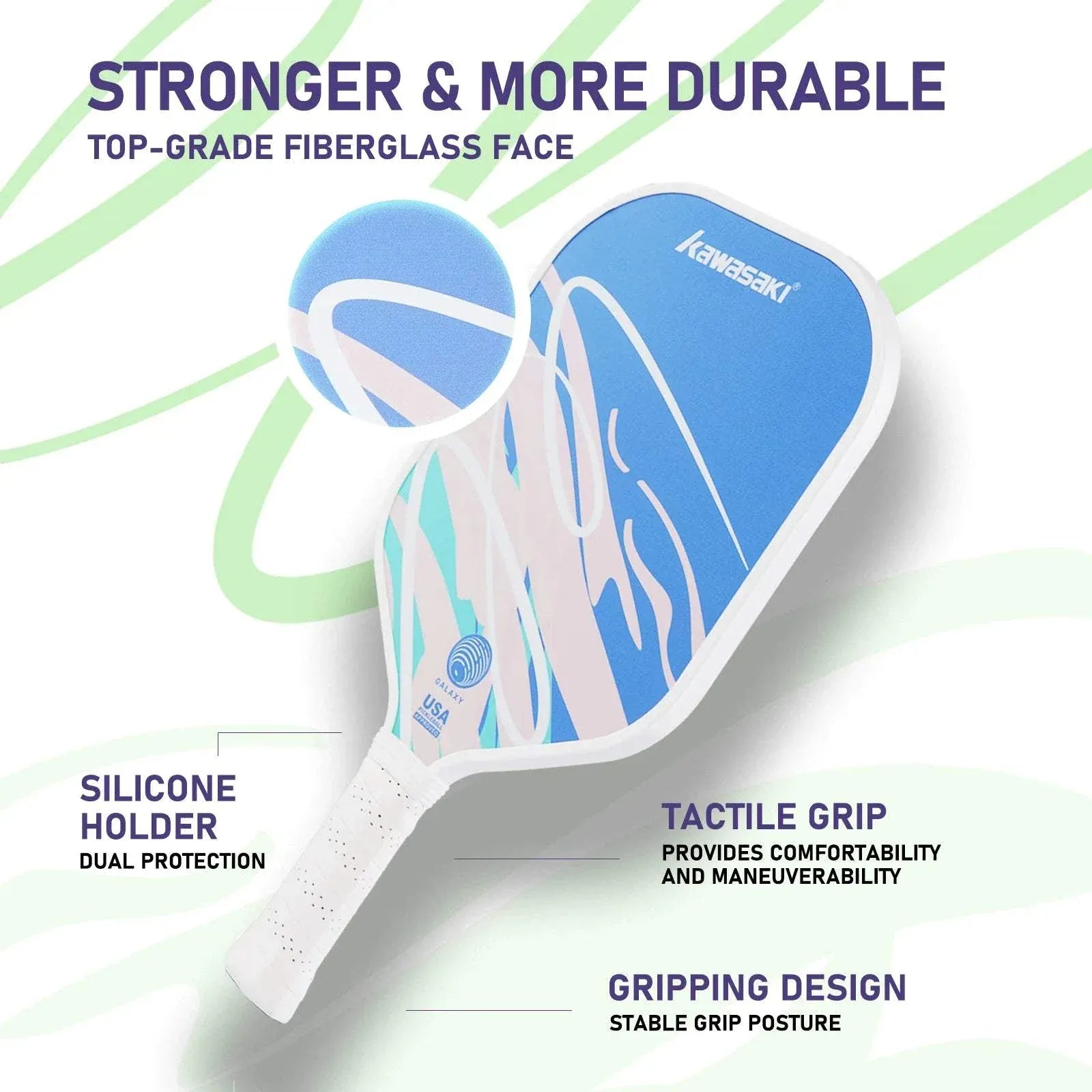 Kawasaki Pickleball Paddle Durable PP Honeycomb Core Fiberglass Surface Pickle Ball For Men Women Beginners