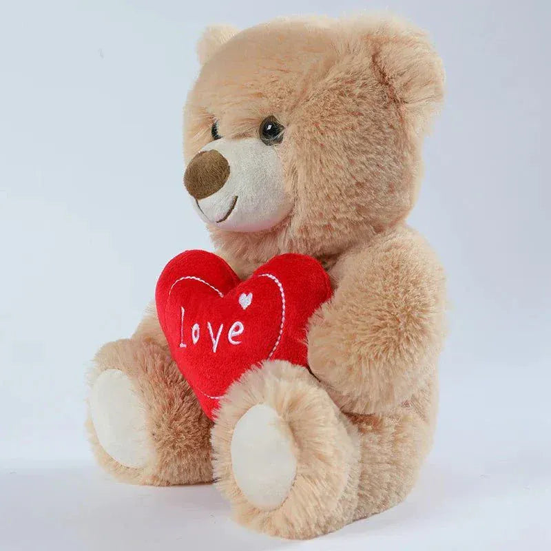 25CM cute heart print bear plush toy with red hearts, perfect Valentine's gift