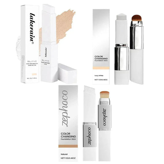 Two-in-one Color-changing Foundation stick with hydrating, brightening, and matte concealer in portable cream form for all skin types.