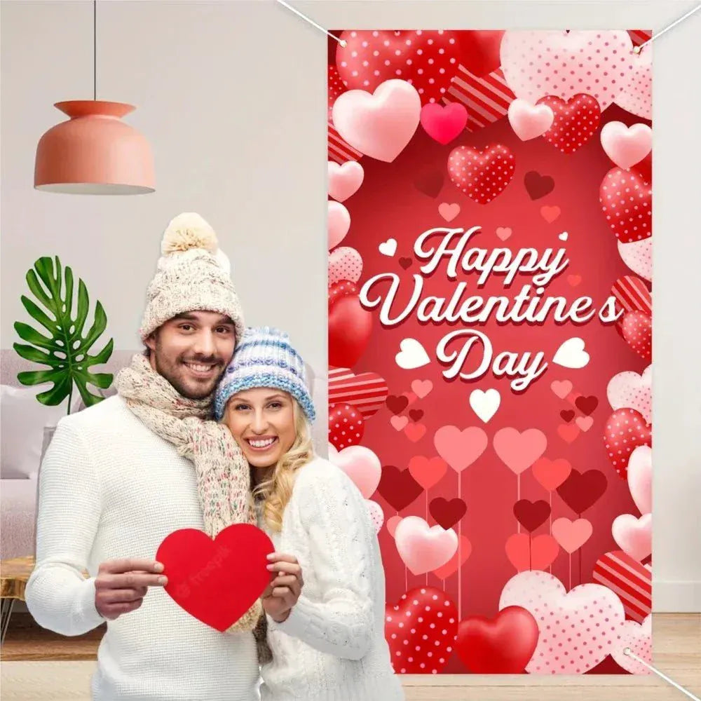 Valentine Day Door Cover with vibrant red roses and love-themed design for romantic occasions