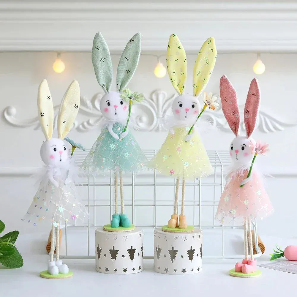 Easter Bunny Decor White Yellow Green Pink Flower Yarn Skirt -Kid Gift