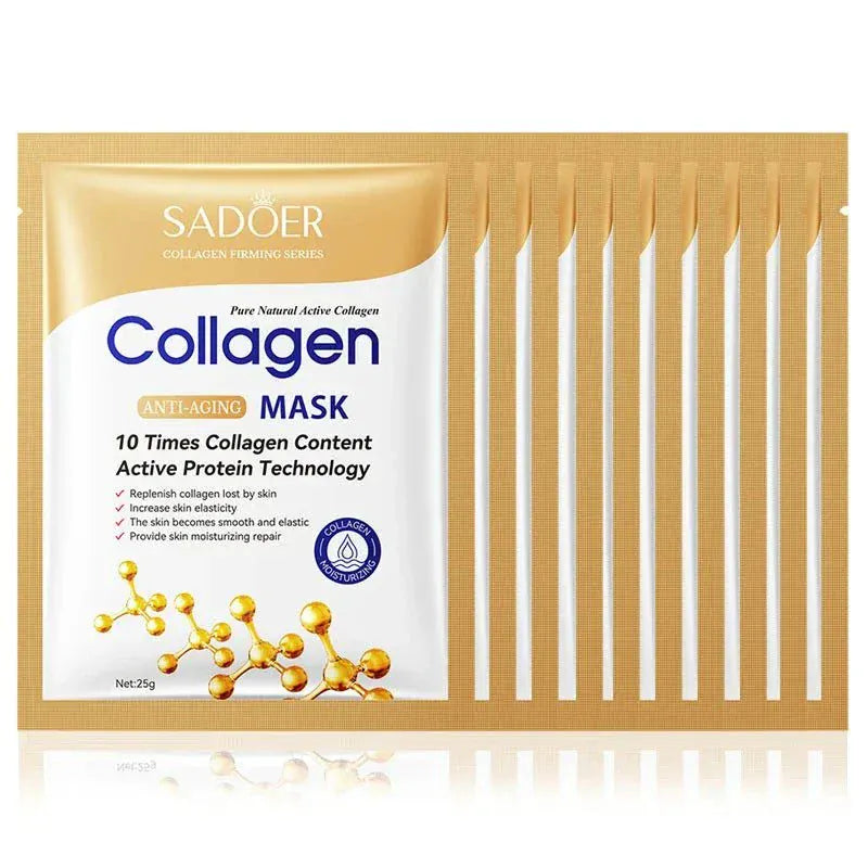 10-Piece anti-wrinkle collagen face mask set for hydration and skin elasticity