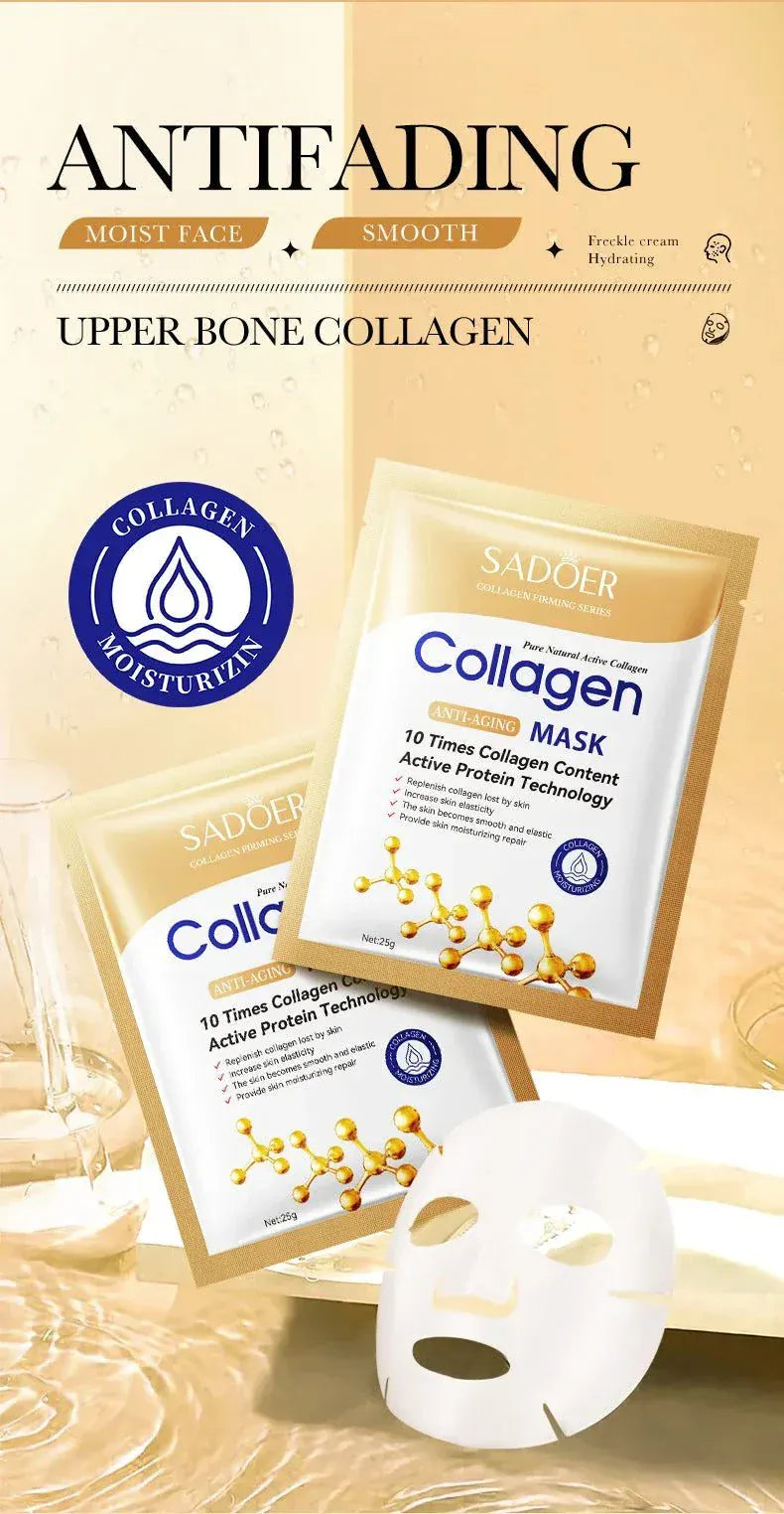 10-piece anti-wrinkle collagen face mask set for hydration and skin rejuvenation