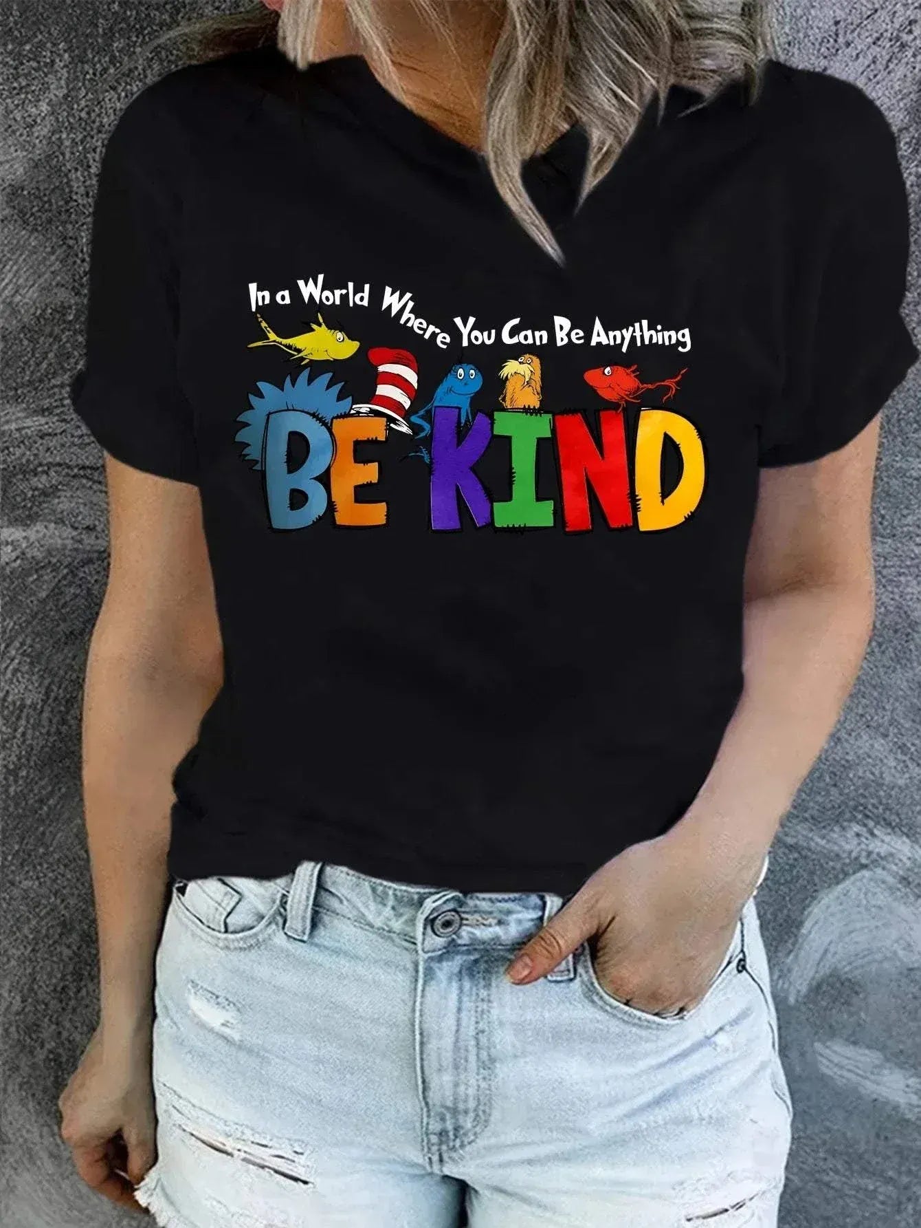 Women’s Valentine “Be Kind” vintage t-shirt with retro print and short sleeves