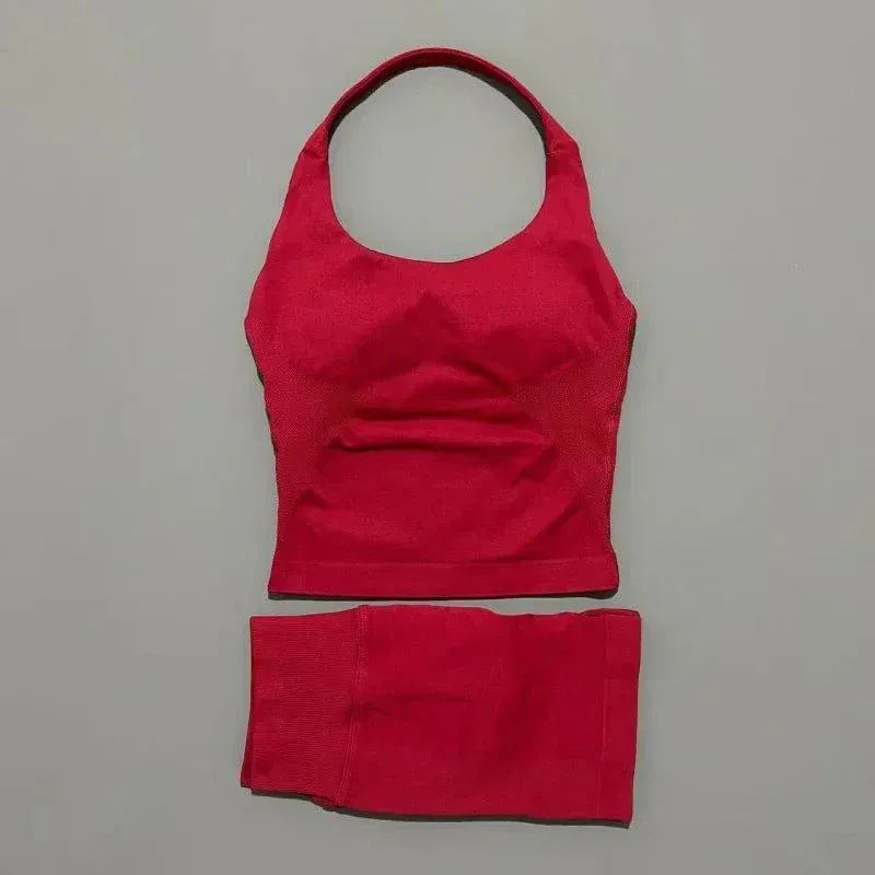 2 Pcs HISTELLO Halter Top and Strappy Bra Shorts Set for Women Yoga Workout