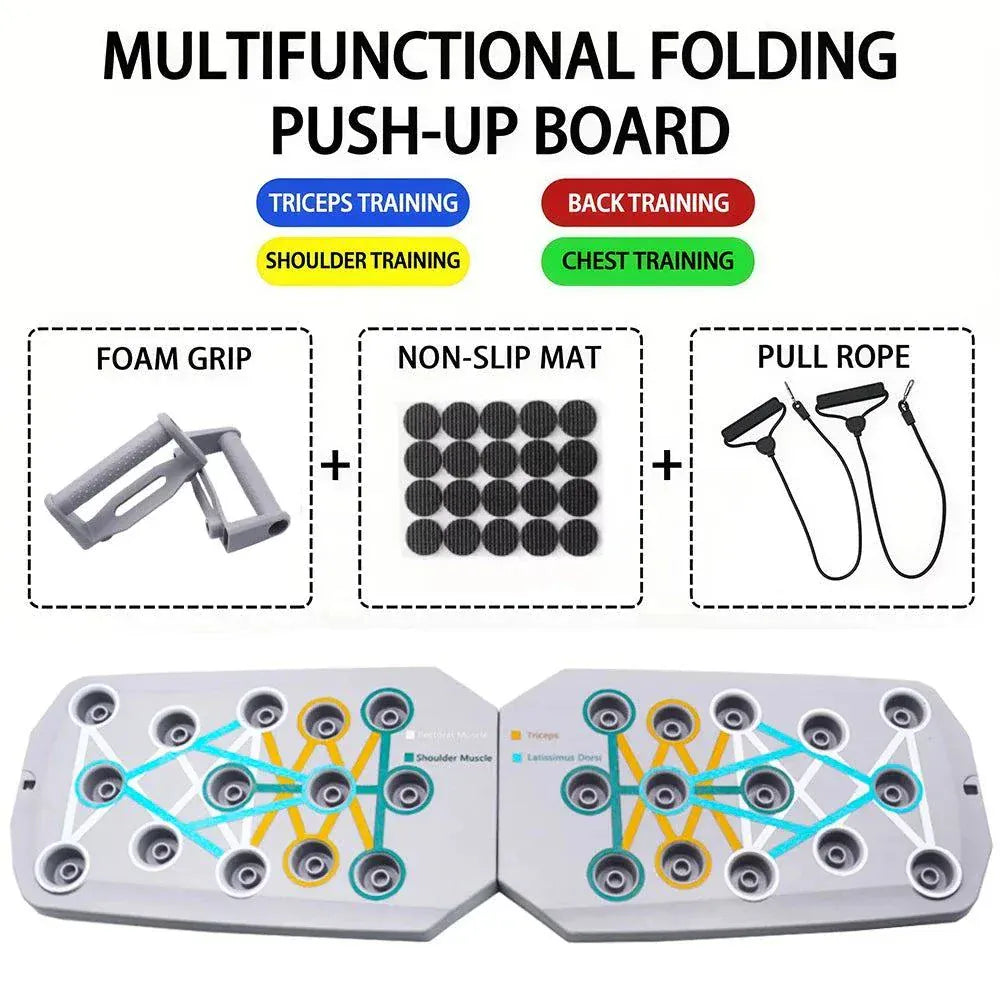 Multifunctional portable push-up board set with color-coded positions for targeting multiple muscle groups and foldable design for easy storage and travel