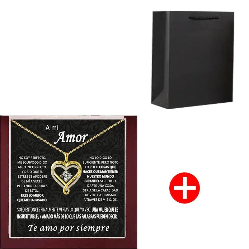 Heart shaped Necklace -  Double Layered Heart Pendant Gift for Her.